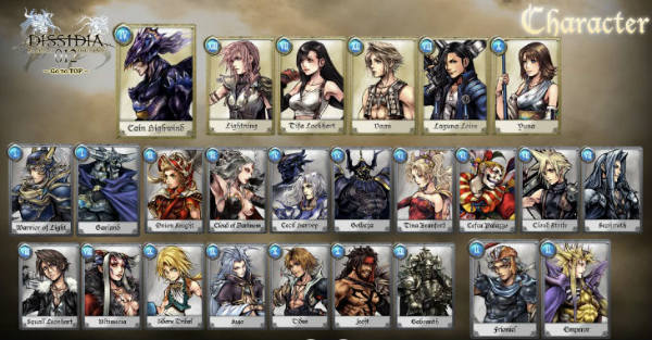 Os personagens de Dissidia