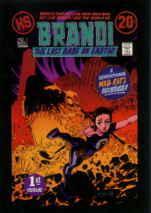 Brandi - The Last Babe on Earth. Personagem de Claire Forlani foge de um tubarão emergindo da lava. Referência ao personagem de Jack Kirby e à revista Kamandi - O Último Menino da Terra.