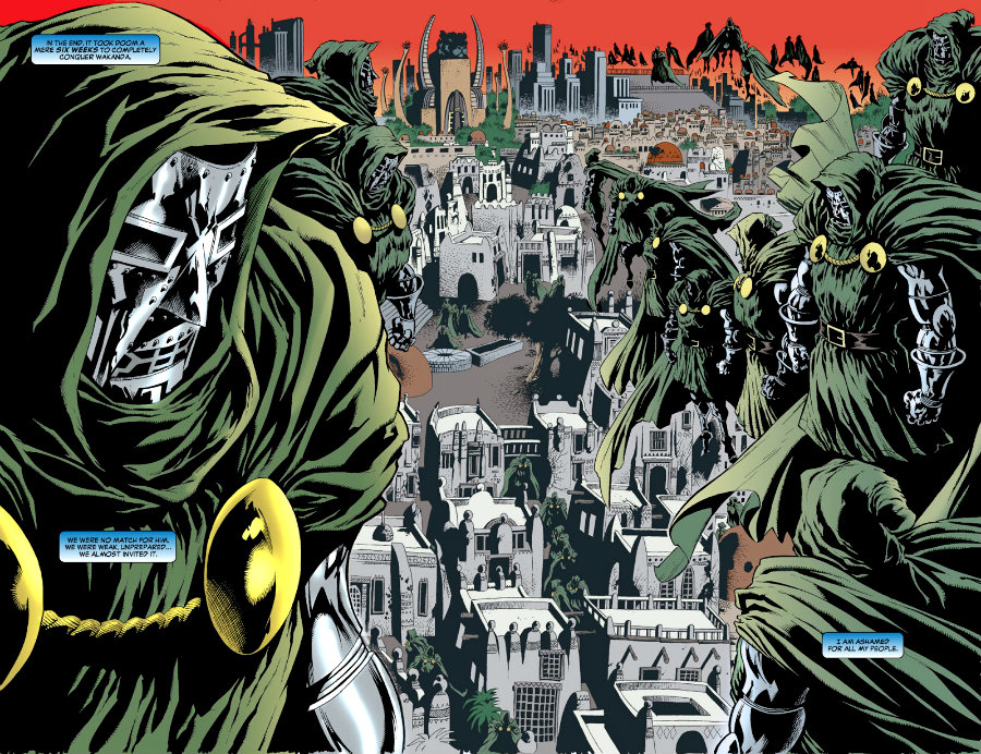 composição visual wakanda invadida por doutor destino doombots pantera negra