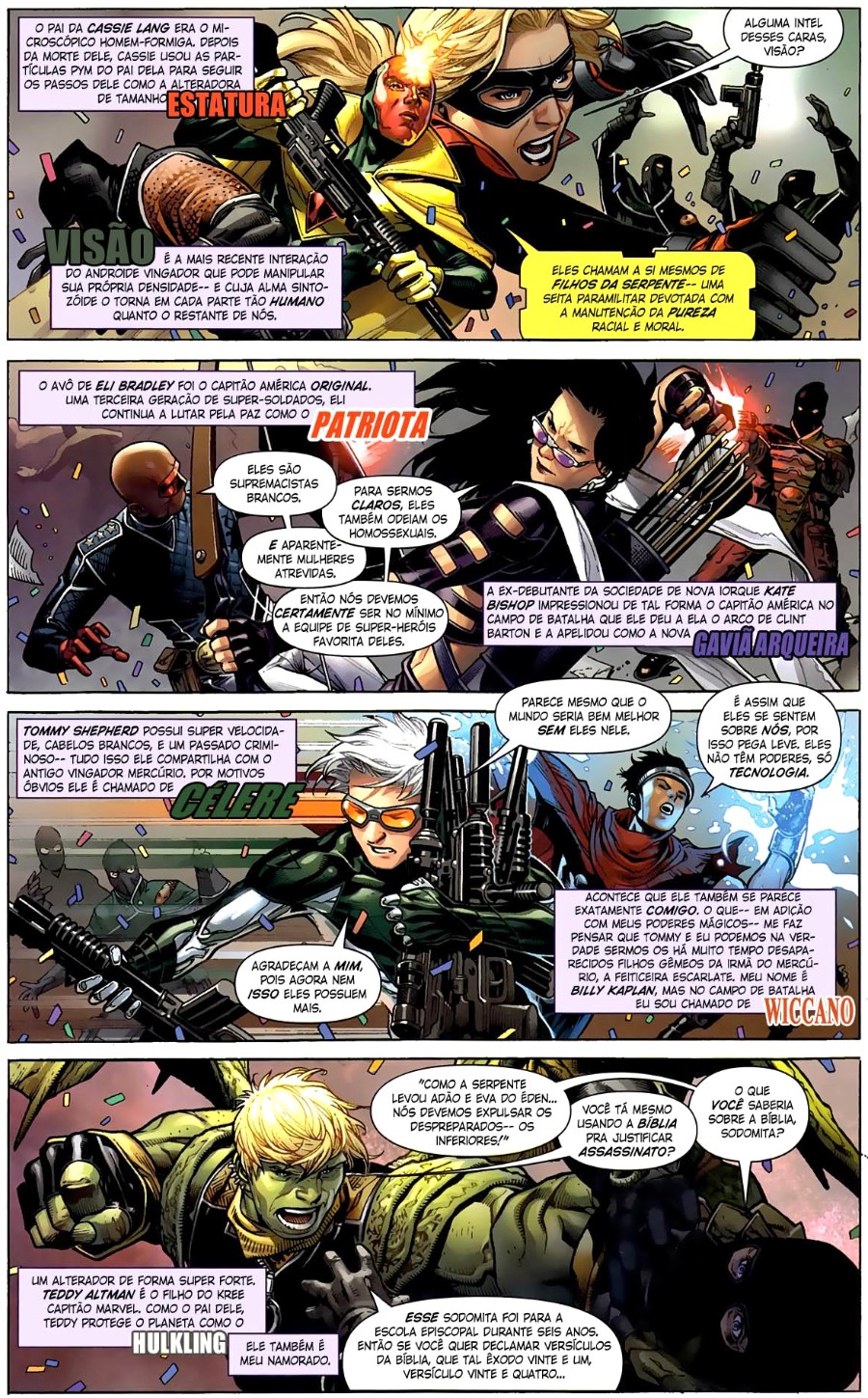 Vingadores - A Cruzada das Crianças #1 (2010) - plano crítico apresentação dos personagens